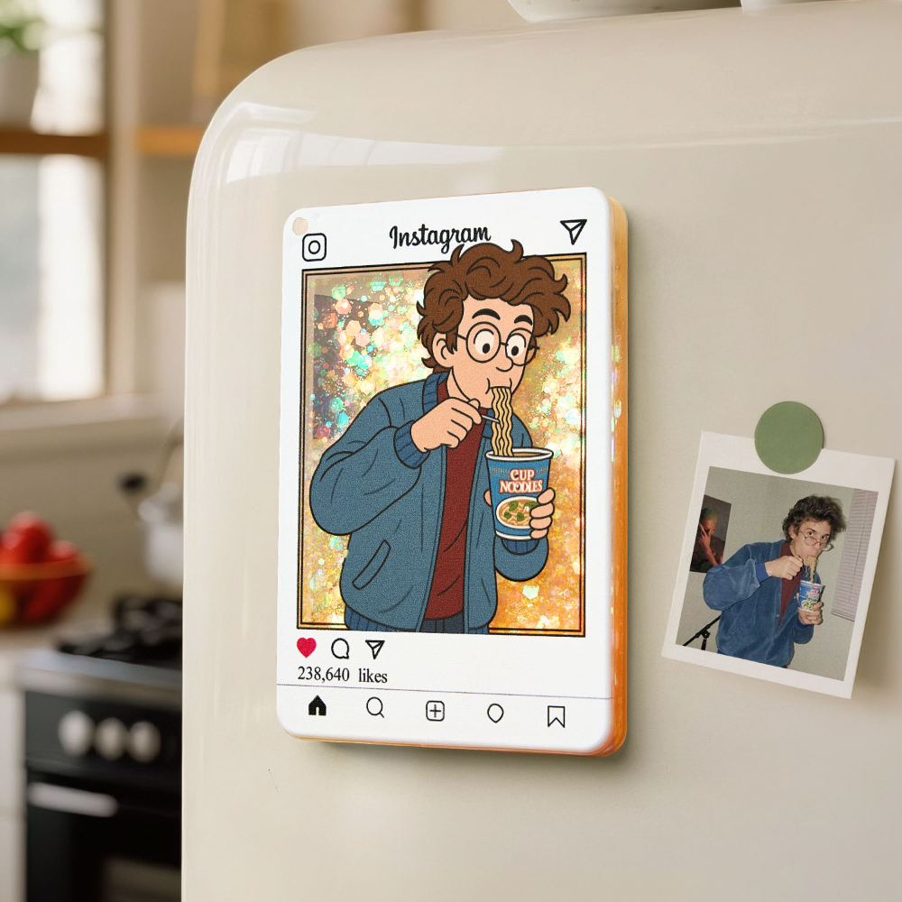 Custom Cartoon Photo Glitter Acrylic Fridge Magnet Instagram Style Personalized Gift