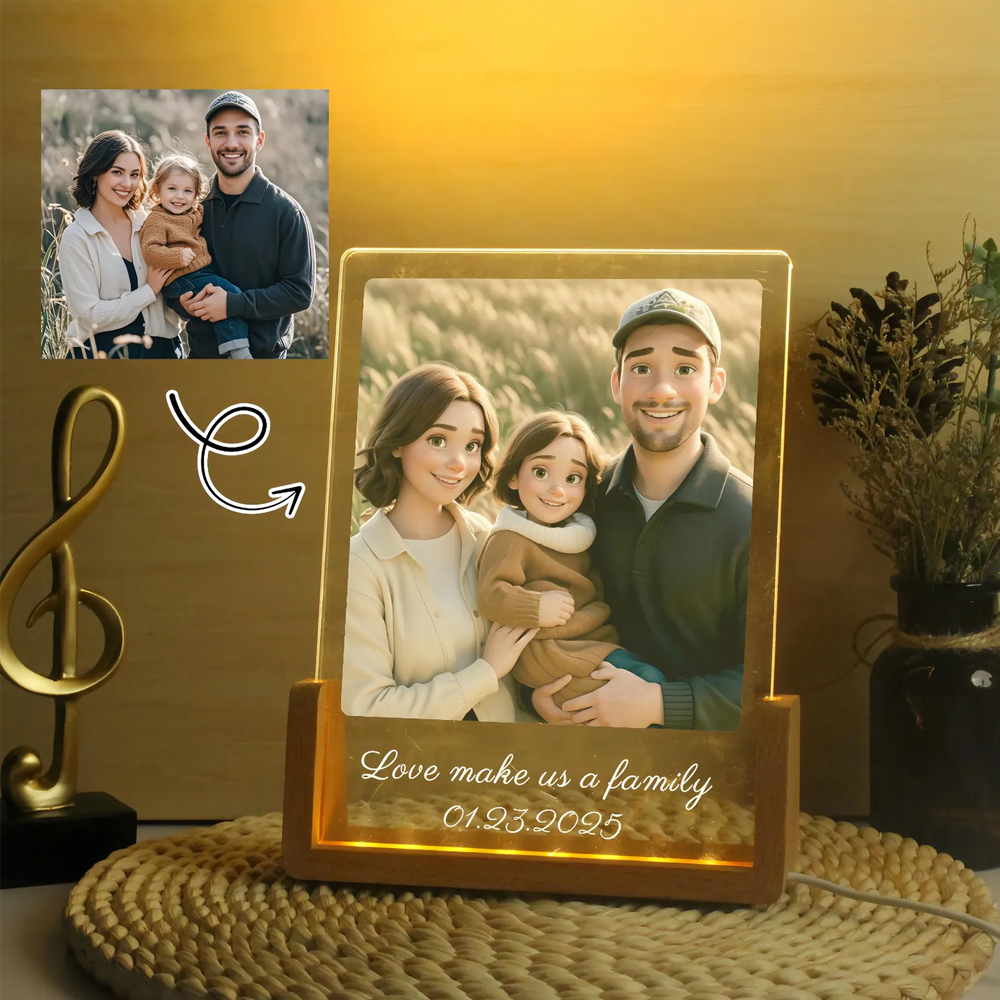 Custom Cartoon Portrait Night Light, Cartoon Style Photo Frame, Gift for Couple/Lover/Family