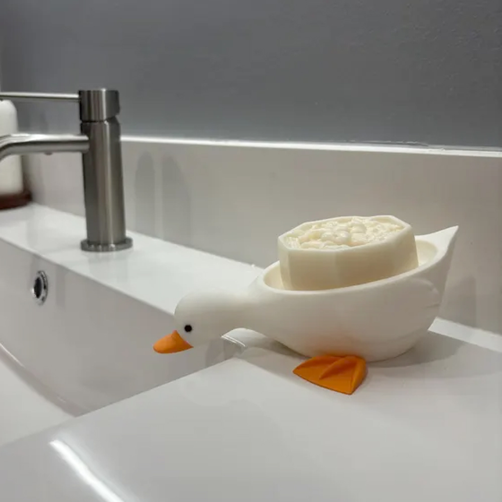 Cute 3D Printed Duck Soap Dish, Soap Holder with Water Drain, Bathroom/Kitchen Decor, Housewarming/Birthday/Christmas Gift for Kids/Family/Friends