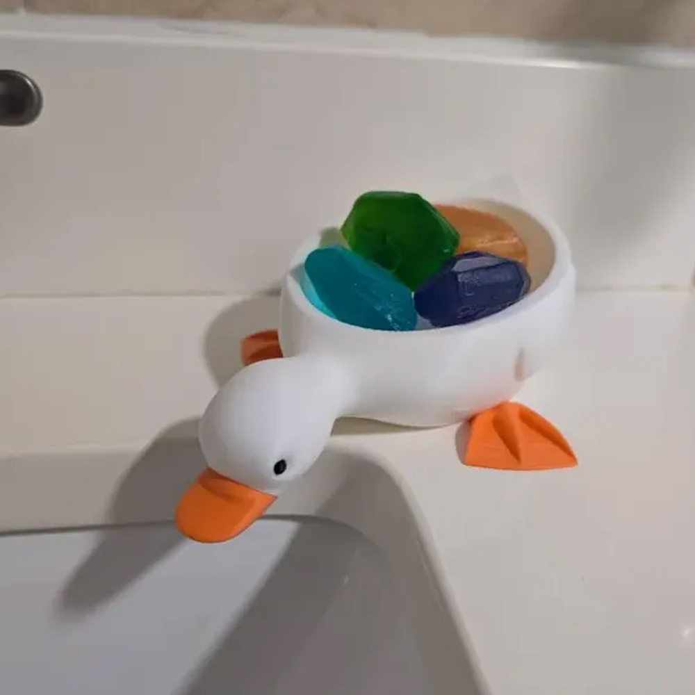 Cute 3D Printed Duck Soap Dish, Soap Holder with Water Drain, Bathroom/Kitchen Decor, Housewarming/Birthday/Christmas Gift for Kids/Family/Friends