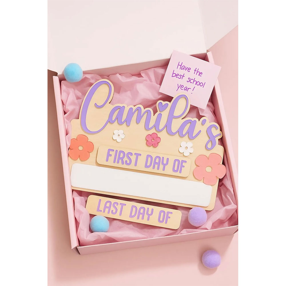 Custom First & Last Day School Sign, Personalized Reusable Back to School Board for Kids, Interchangeable Name