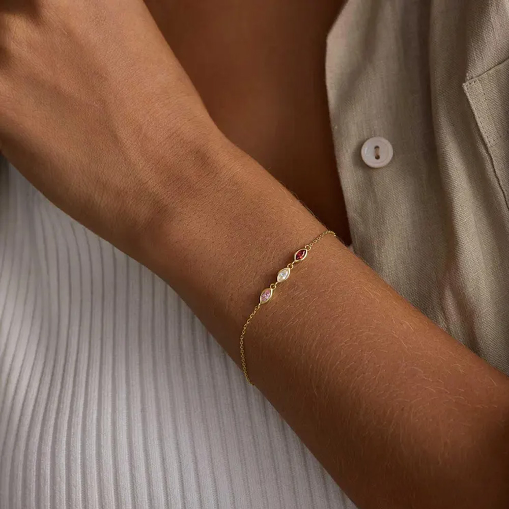 Personalized Leaf Birthstone Bracelet for Women, Dainty Jewelry, Stackable Bracelets, Birthday Gifts for Her, Graduation Gift, Mothers Day Gifts for Mom