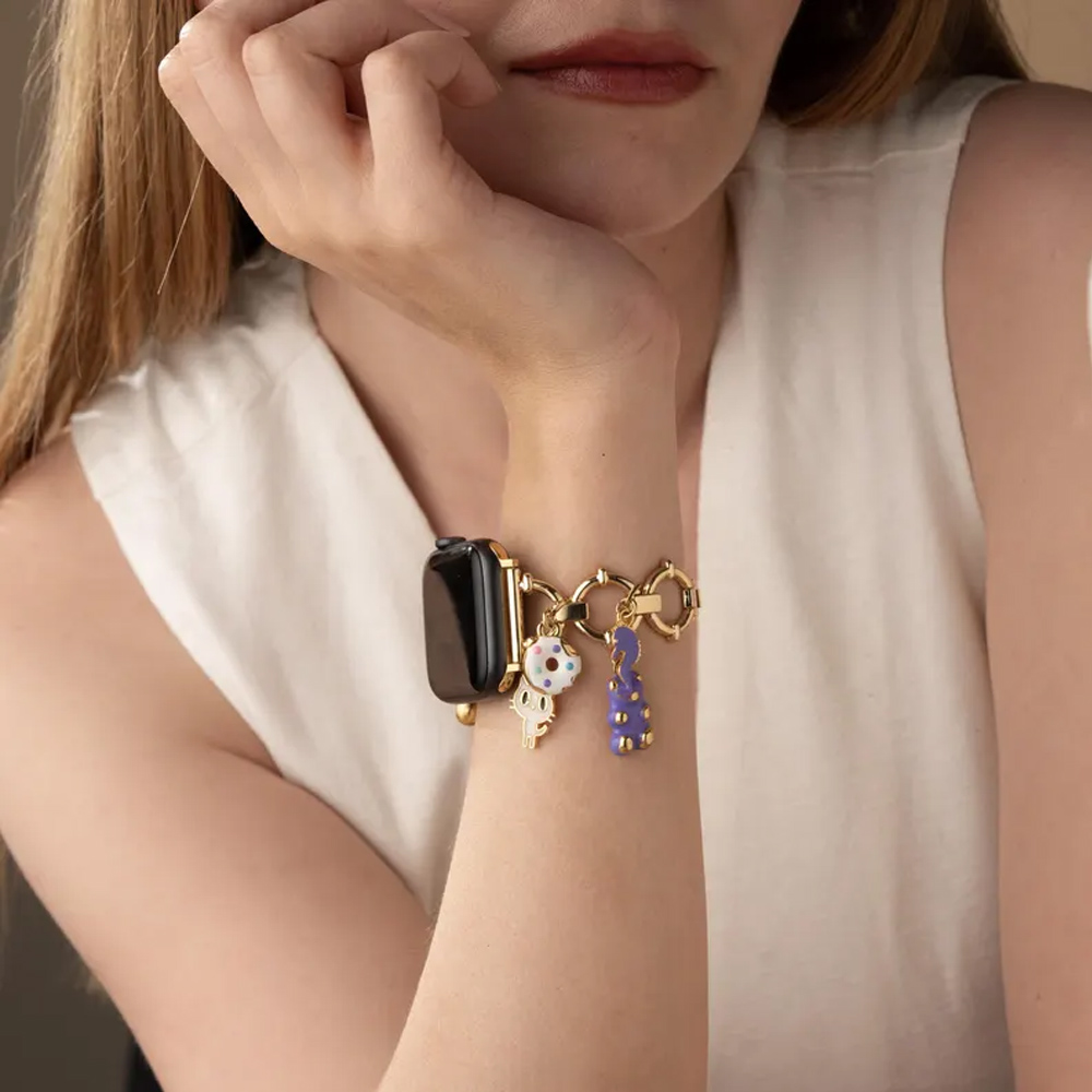 Personalized Apple Watch Charm Bracelet Band, Gold Charm Watch Bands Cute, Apple Watch Strap with Letter Charm, Birthday Gifts for Women/Her