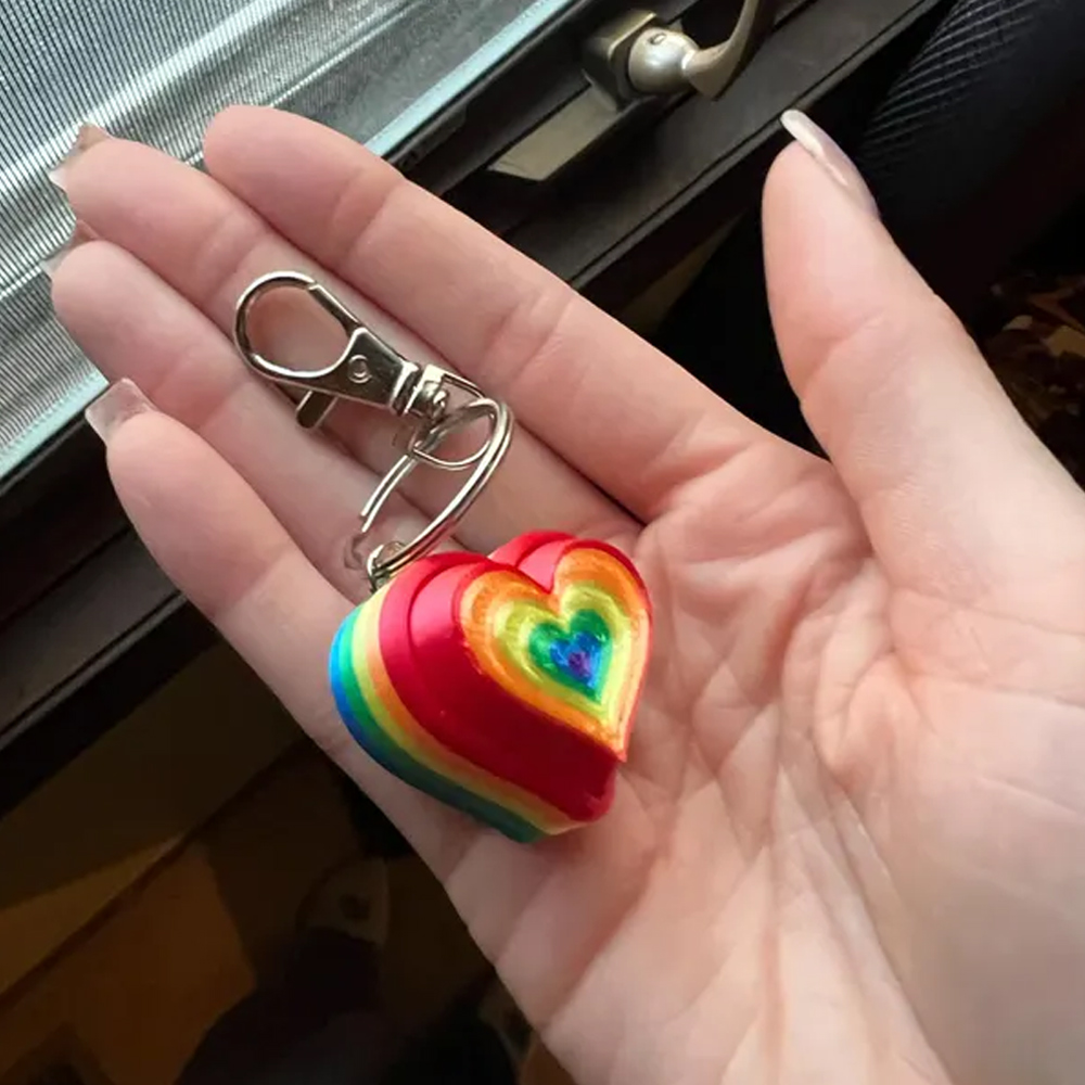 3D Printed Fidget Heart Clicker Keychain, LGBTQ+ Accessory, Backpack/Purse/Bag Charm, Party Decor, Pride/Birthday Gift for Trans/Non-Binary/Asexual