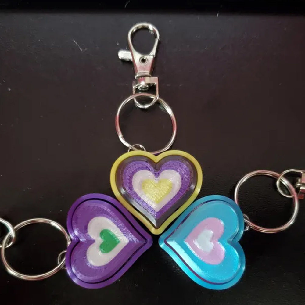 3D Printed Fidget Heart Clicker Keychain, LGBTQ+ Accessory, Backpack/Purse/Bag Charm, Party Decor, Pride/Birthday Gift for Trans/Non-Binary/Asexual