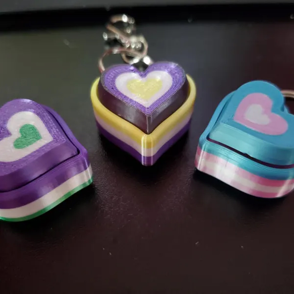 3D Printed Fidget Heart Clicker Keychain, LGBTQ+ Accessory, Backpack/Purse/Bag Charm, Party Decor, Pride/Birthday Gift for Trans/Non-Binary/Asexual