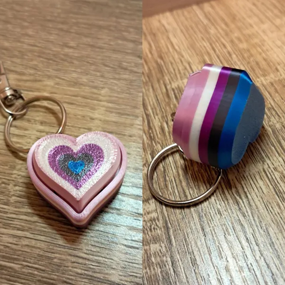 3D Printed Fidget Heart Clicker Keychain, LGBTQ+ Accessory, Backpack/Purse/Bag Charm, Party Decor, Pride/Birthday Gift for Trans/Non-Binary/Asexual