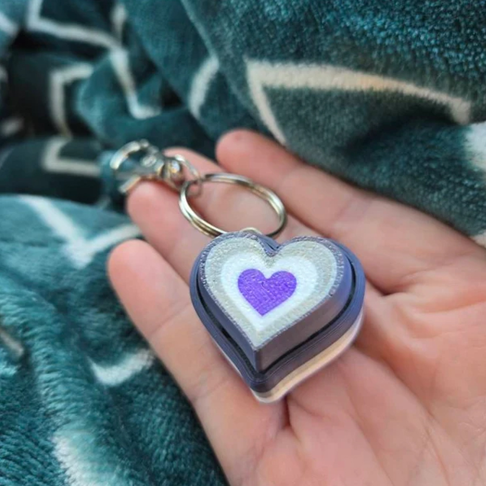 3D Printed Fidget Heart Clicker Keychain, LGBTQ+ Accessory, Backpack/Purse/Bag Charm, Party Decor, Pride/Birthday Gift for Trans/Non-Binary/Asexual