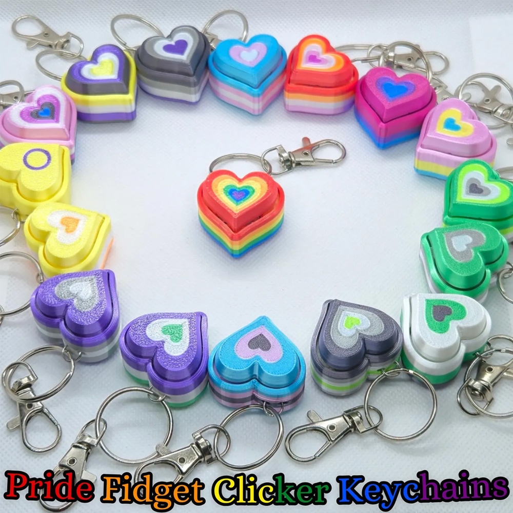 3D Printed Fidget Heart Clicker Keychain, LGBTQ+ Accessory, Backpack/Purse/Bag Charm, Party Decor, Pride/Birthday Gift for Trans/Non-Binary/Asexual