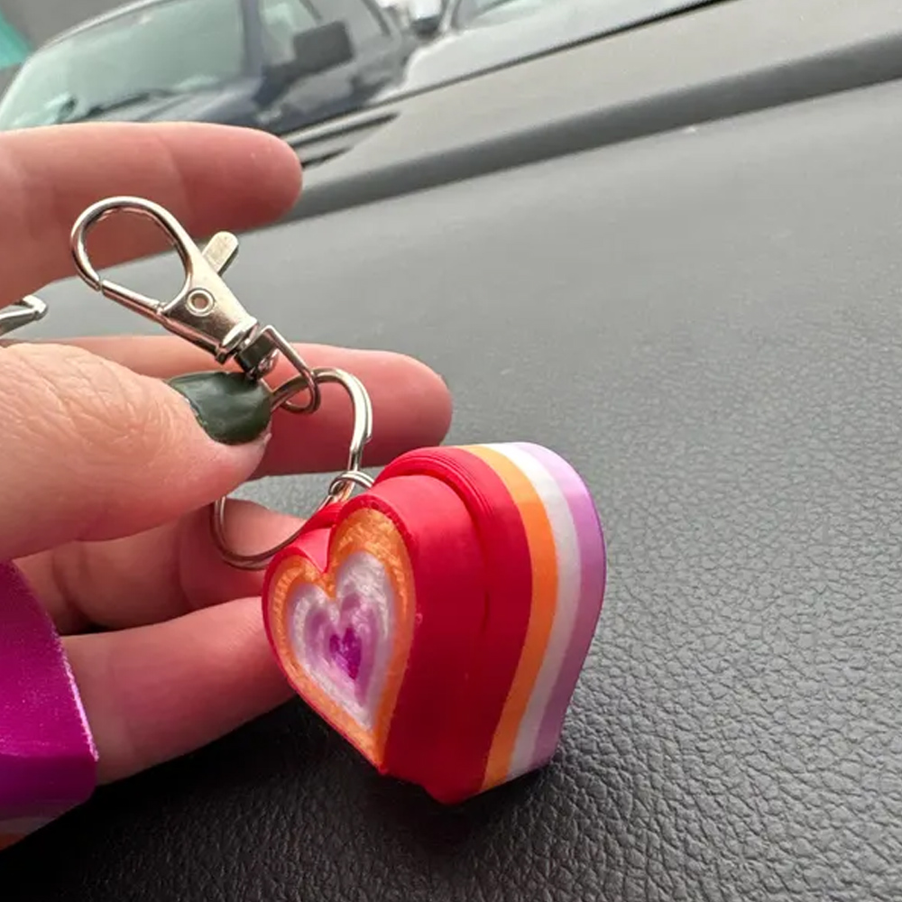 3D Printed Fidget Heart Clicker Keychain, LGBTQ+ Accessory, Backpack/Purse/Bag Charm, Party Decor, Pride/Birthday Gift for Trans/Non-Binary/Asexual