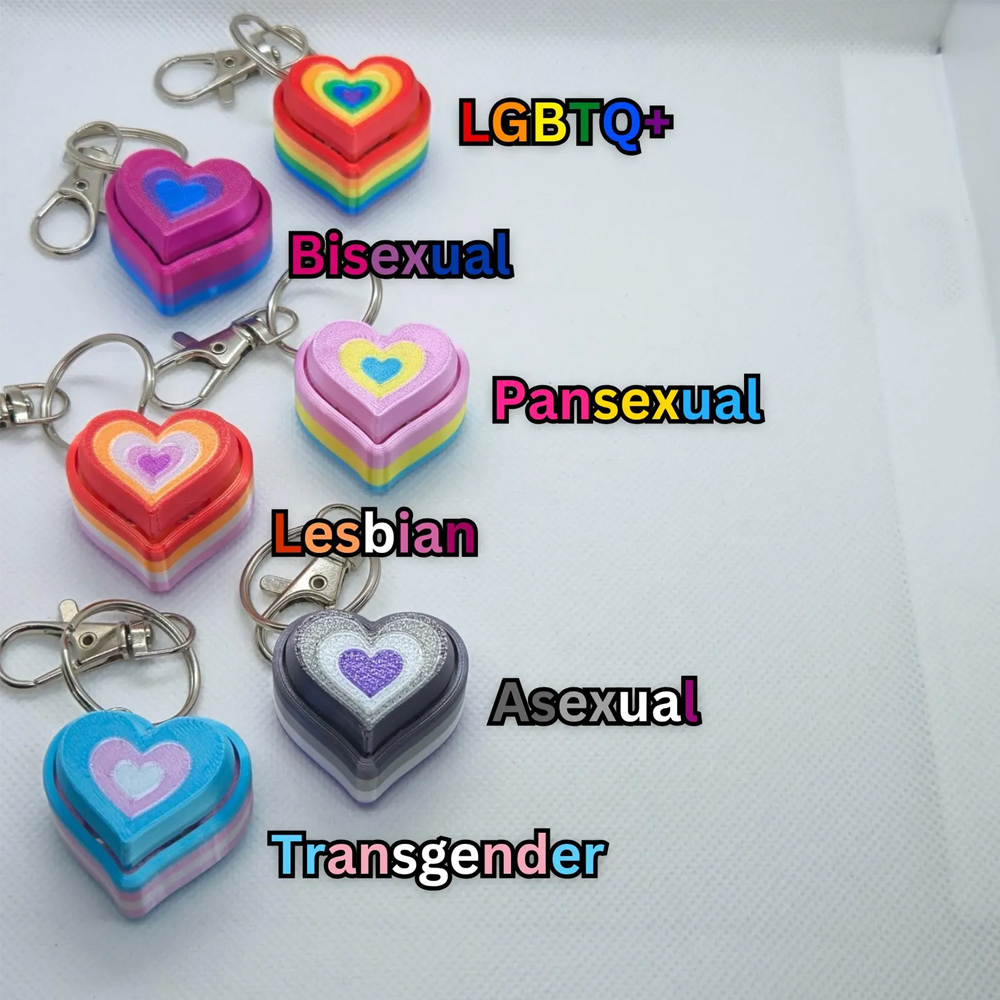 3D Printed Fidget Heart Clicker Keychain, LGBTQ+ Accessory, Backpack/Purse/Bag Charm, Party Decor, Pride/Birthday Gift for Trans/Non-Binary/Asexual