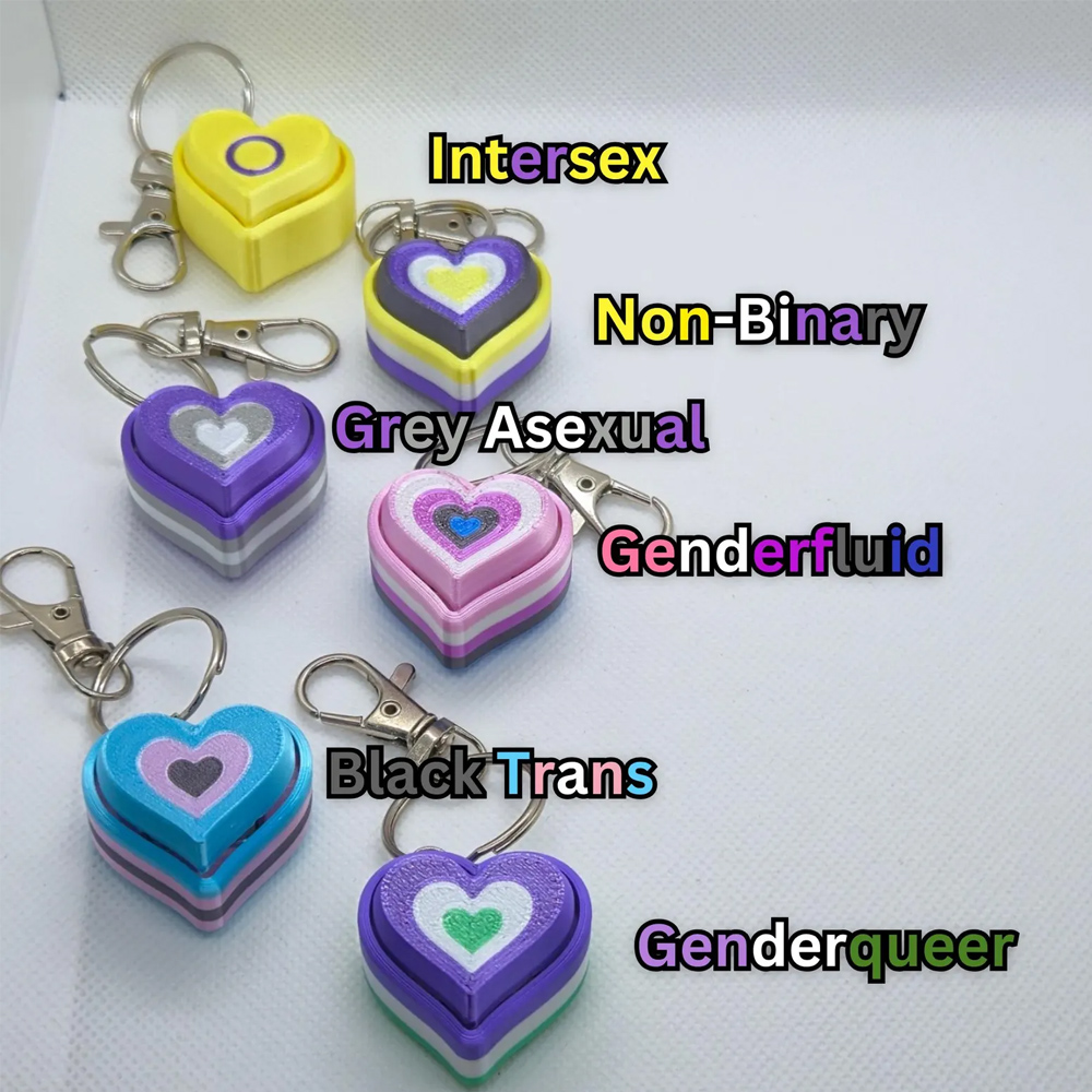 3D Printed Fidget Heart Clicker Keychain, LGBTQ+ Accessory, Backpack/Purse/Bag Charm, Party Decor, Pride/Birthday Gift for Trans/Non-Binary/Asexual