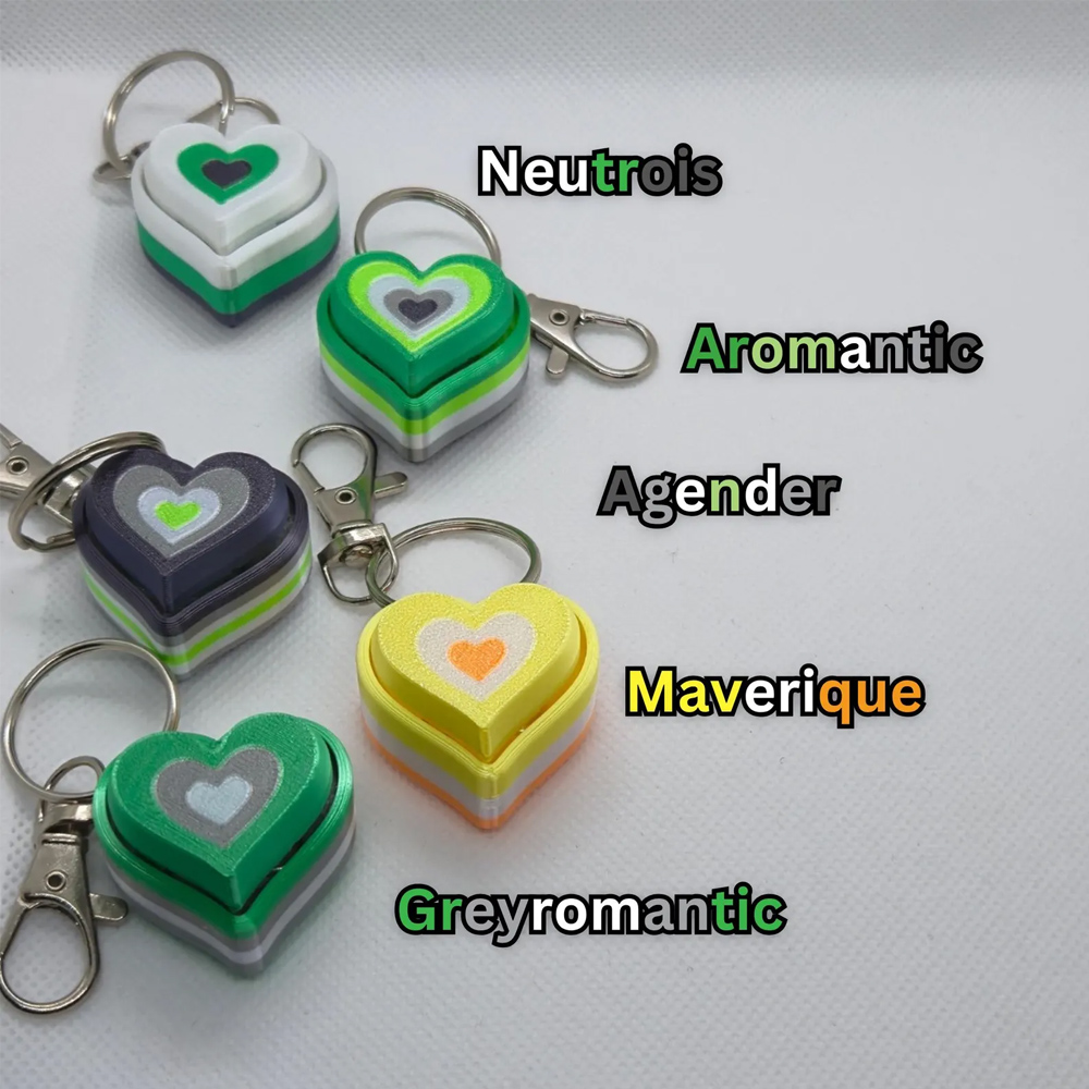 3D Printed Fidget Heart Clicker Keychain, LGBTQ+ Accessory, Backpack/Purse/Bag Charm, Party Decor, Pride/Birthday Gift for Trans/Non-Binary/Asexual
