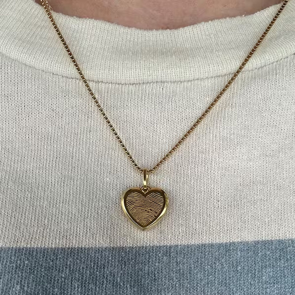 Personalized Fingerprint Heart Necklace with Engraving Text, Sterling Silver 925 Loved Ones Thumbprint Necklace, Birthday/Memorial Gifts for Her