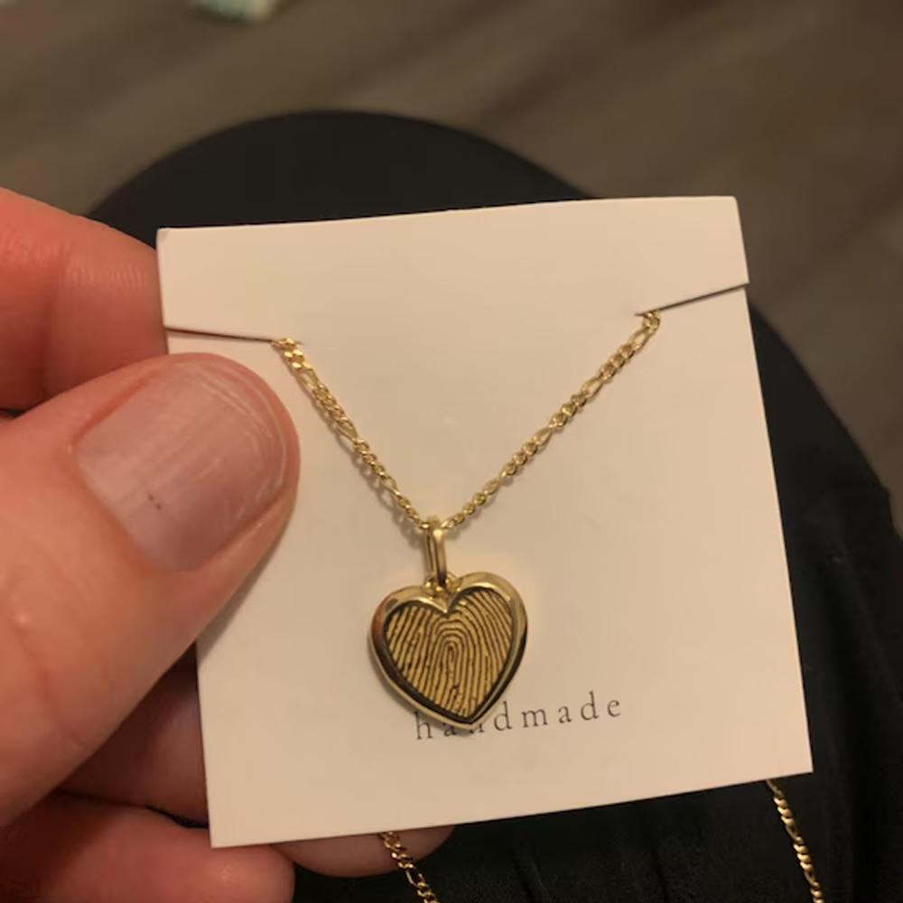 Personalized Fingerprint Heart Necklace with Engraving Text, Sterling Silver 925 Loved Ones Thumbprint Necklace, Birthday/Memorial Gifts for Her