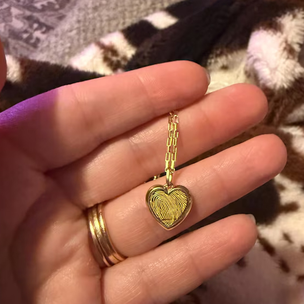 Personalized Fingerprint Heart Necklace with Engraving Text, Sterling Silver 925 Loved Ones Thumbprint Necklace, Birthday/Memorial Gifts for Her