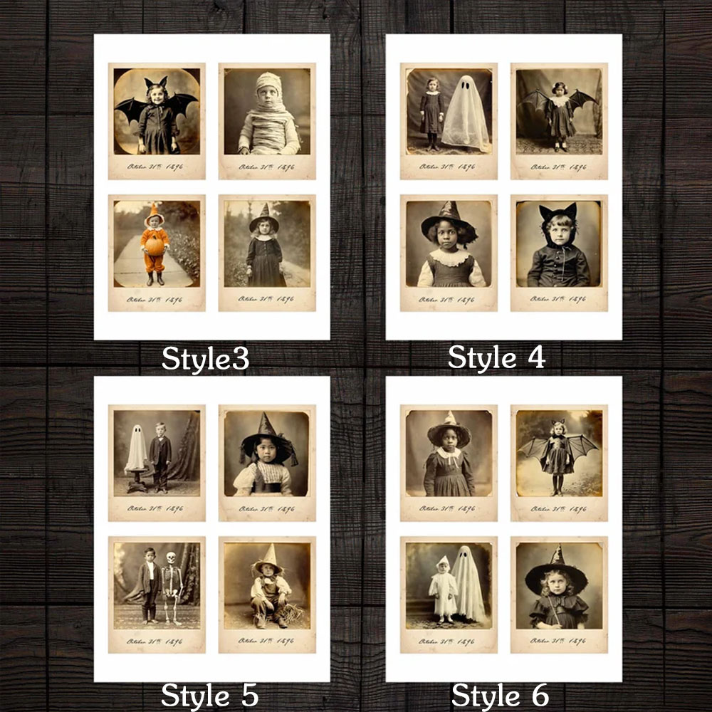 Personalized Halloween Vintage Photographs Set of 4, Ephemera for Journals Photo, Home Decor, Print Spooky Halloween Photos, Halloween Gifts for Kids