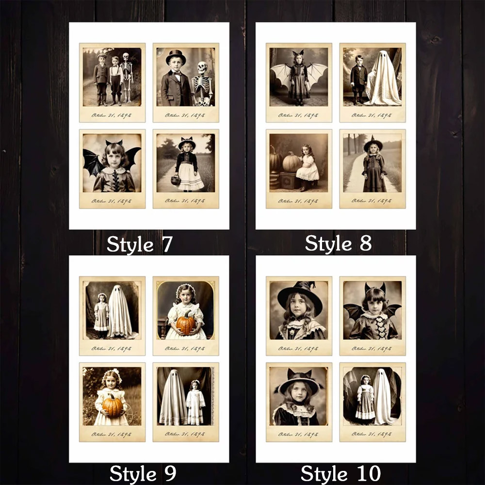 Personalized Halloween Vintage Photographs Set of 4, Ephemera for Journals Photo, Home Decor, Print Spooky Halloween Photos, Halloween Gifts for Kids