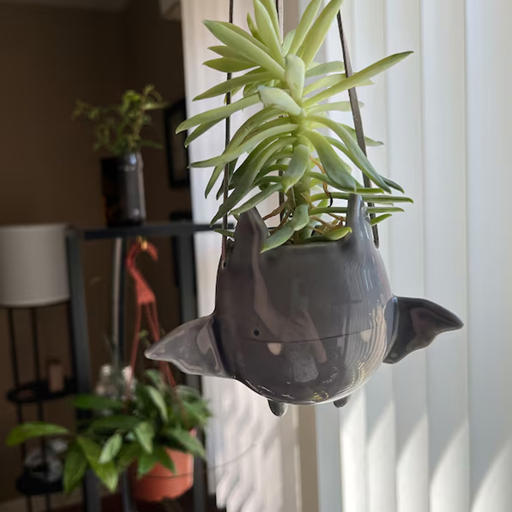 Flying Bat Handmade Hanging Plant Pot, Ceramic Cute Bat Hanging Vase, Trick or Treat Decor, Halloween/Housewarming Gift for Plant Lovers/Kids/Family