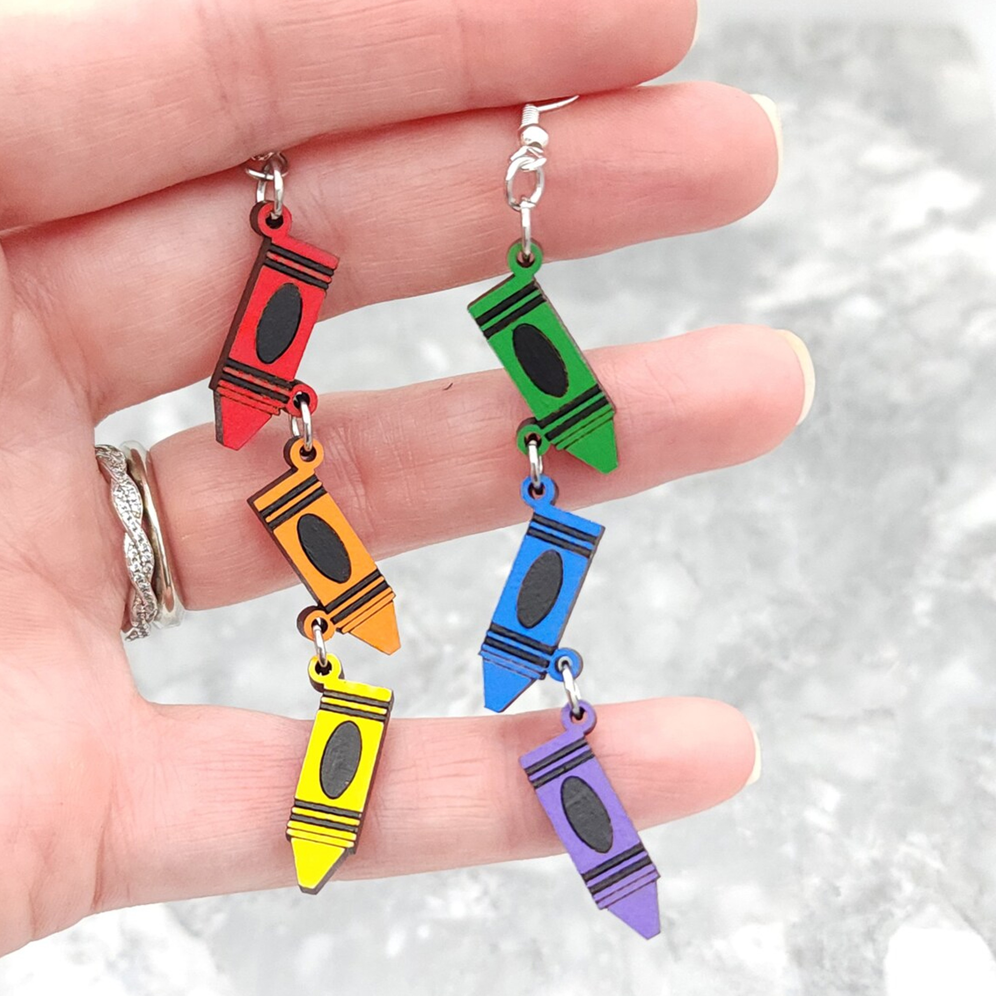 Teacher's Rainbow Crayons Earrings, Lightweight Earrings with 3 Colorful Crayons, Back to School/Teacher's Day/Appreciation Gifts for Teachers