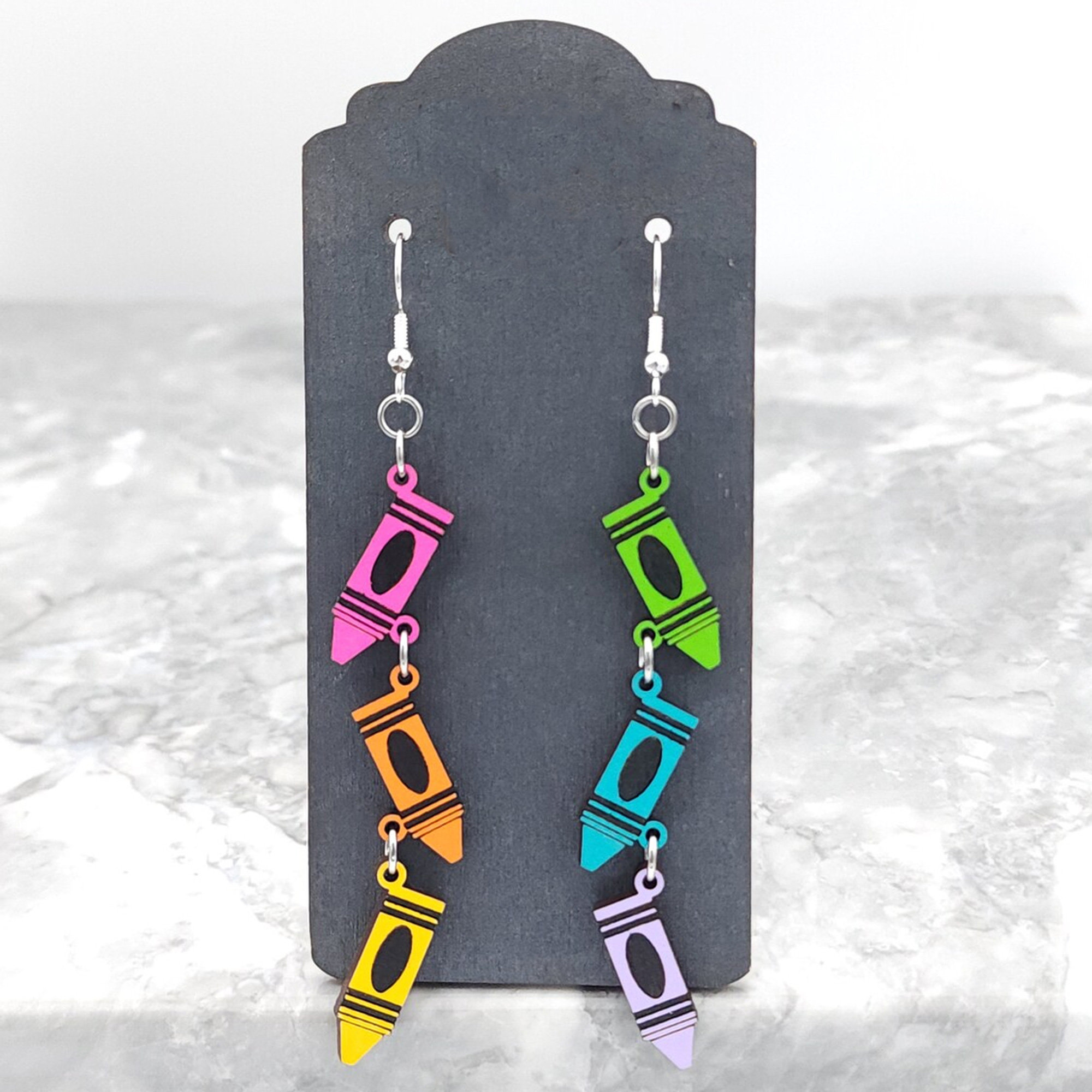 Teacher's Rainbow Crayons Earrings, Lightweight Earrings with 3 Colorful Crayons, Back to School/Teacher's Day/Appreciation Gifts for Teachers