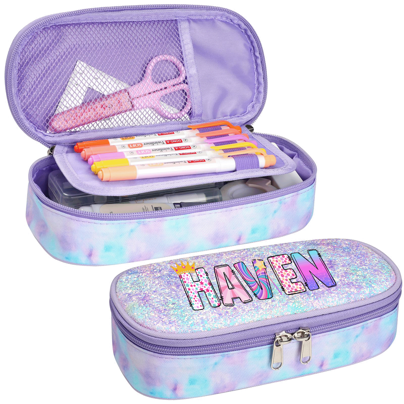 Personalized Name Pencil Case for Girls - Big Capacity Cute Pencil Case for Kids Teenager Special Pencil Pouch for School Office