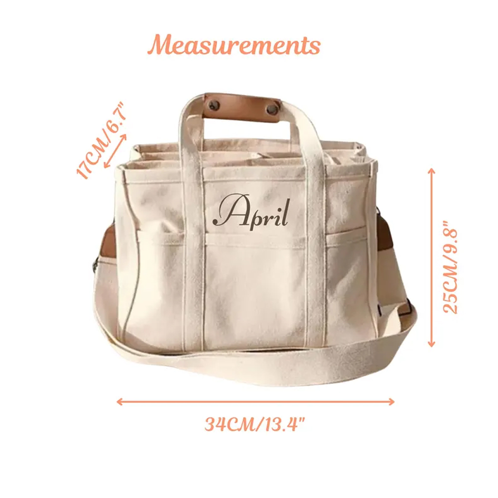 Personalized Embroidery Name Tote Bag, Canvas Multi-Pocket Large Capacity Crossbody Tote Bag, Nursing/Diaper/Shoulder Bag, Gift for Her/Mom/Women