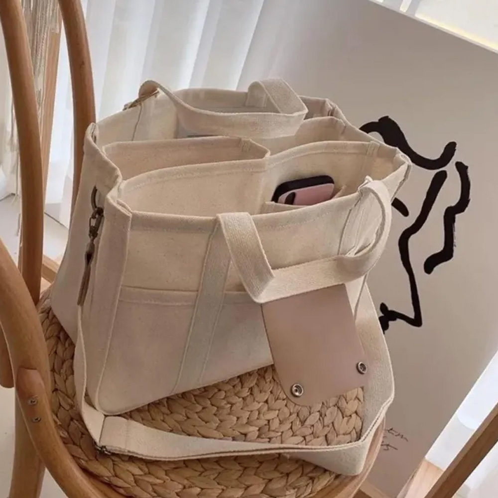 Personalized Embroidery Name Tote Bag, Canvas Multi-Pocket Large Capacity Crossbody Tote Bag, Nursing/Diaper/Shoulder Bag, Gift for Her/Mom/Women