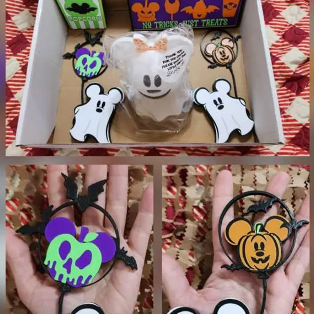 Personalized Name 3D Printed Mickey Ghost Halloween Ornaments Decoration, Pumpkin and Poison Apple Balloon, Halloween Gifts for Women/Men/Kids