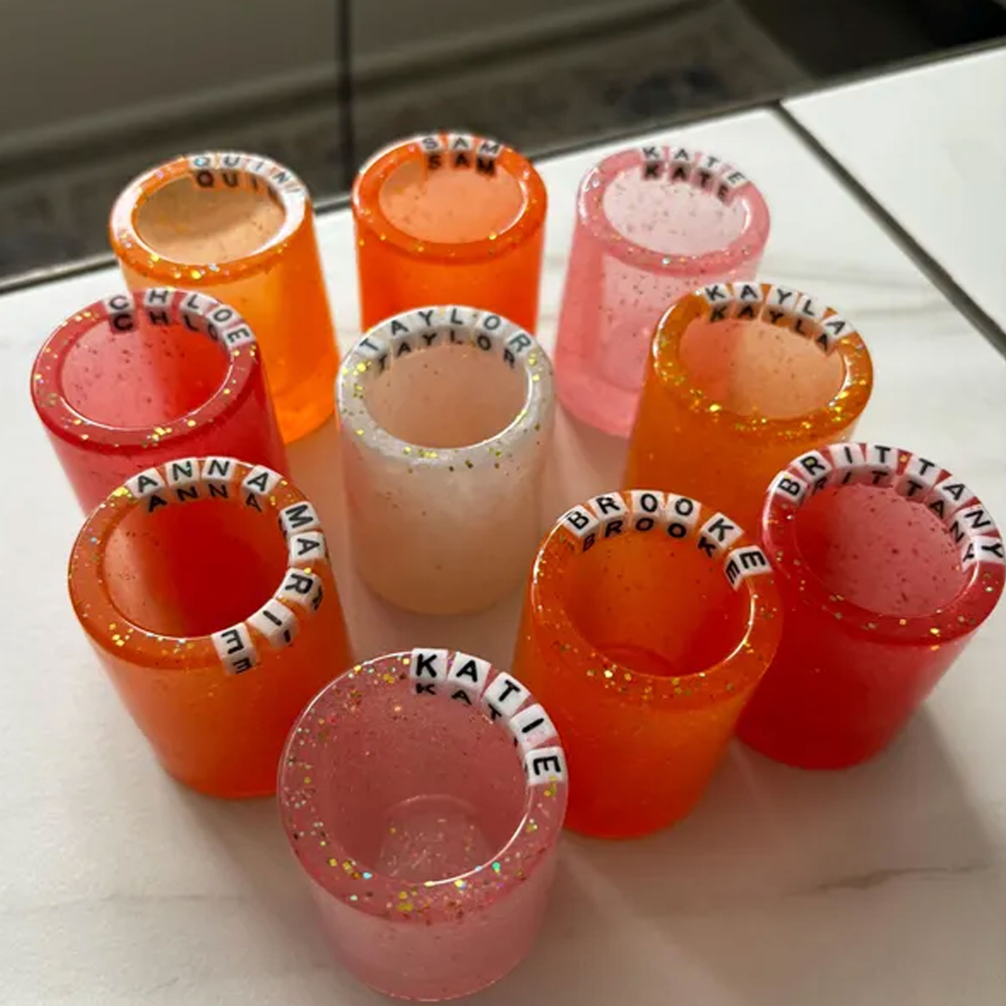Custom Name 1oz Shot Glass, Resin Colorful Wine Cup, Bachelorette Party Favors, Engagement/Wedding/Bridal Shower Gift for Newlyweds/Family/Friends