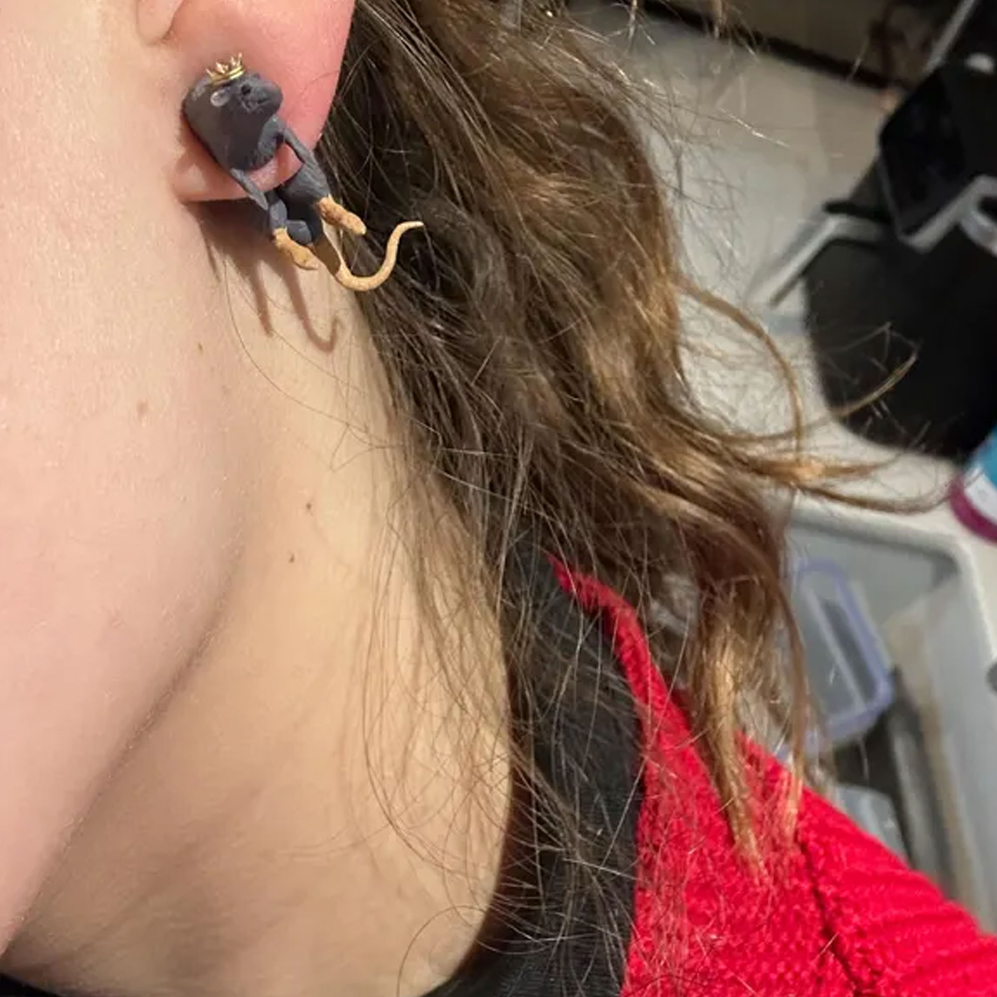 Rat Earrings with Custom Hat, 3D Printed Lightweight Rat Earrings, Eye-catching Accessories, Halloween/Birthday Gift for Animal Lovers/Family/Friends