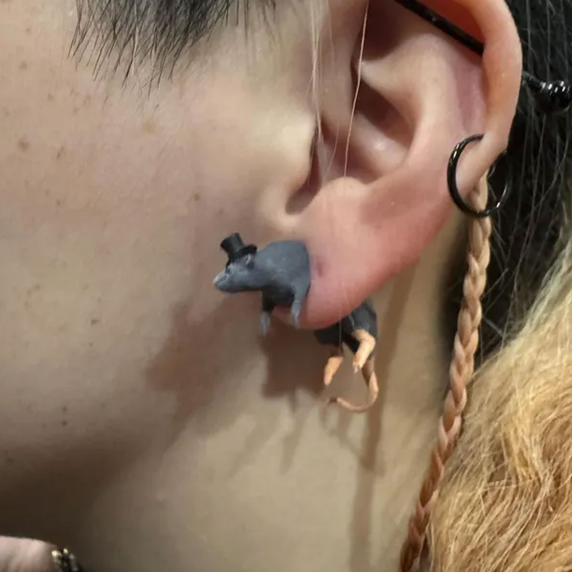 Rat Earrings with Custom Hat, 3D Printed Lightweight Rat Earrings, Eye-catching Accessories, Halloween/Birthday Gift for Animal Lovers/Family/Friends