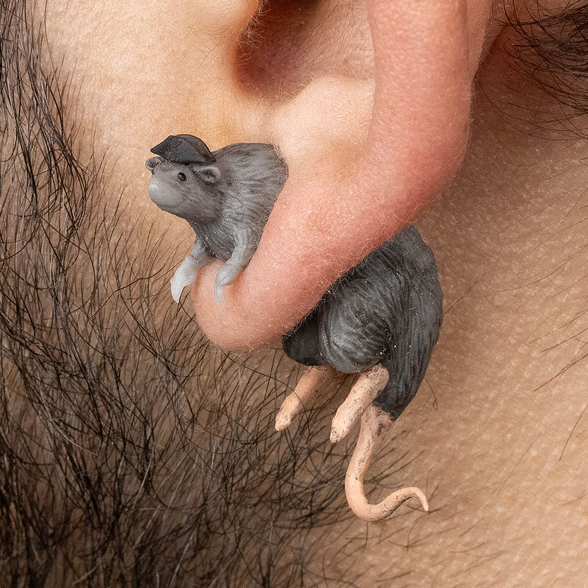 Rat Earrings with Custom Hat, 3D Printed Lightweight Rat Earrings, Eye-catching Accessories, Halloween/Birthday Gift for Animal Lovers/Family/Friends