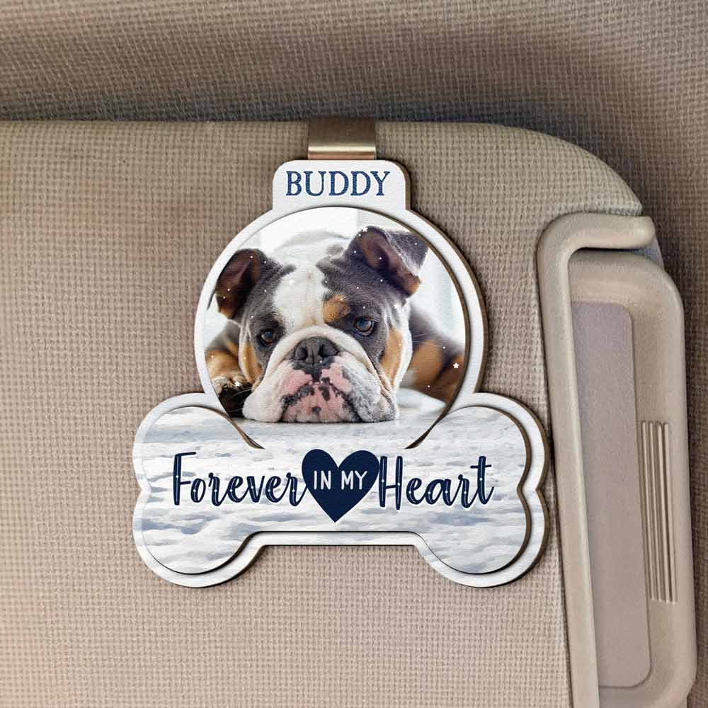 🎁 Forever In My Heart Pet Loss, Personalized Wooden Photo Car Visor Clip