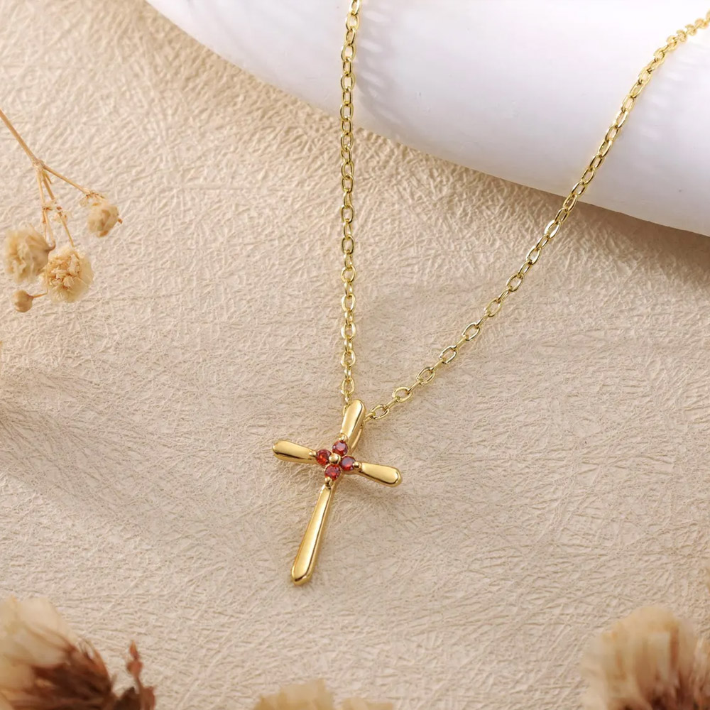 Personalized Cross Necklace with Birthstone, Minimalist Christian Lucky Jewelry, First Communion/Birthday/Wedding Gift for Women/Girls/Bridesmaids
