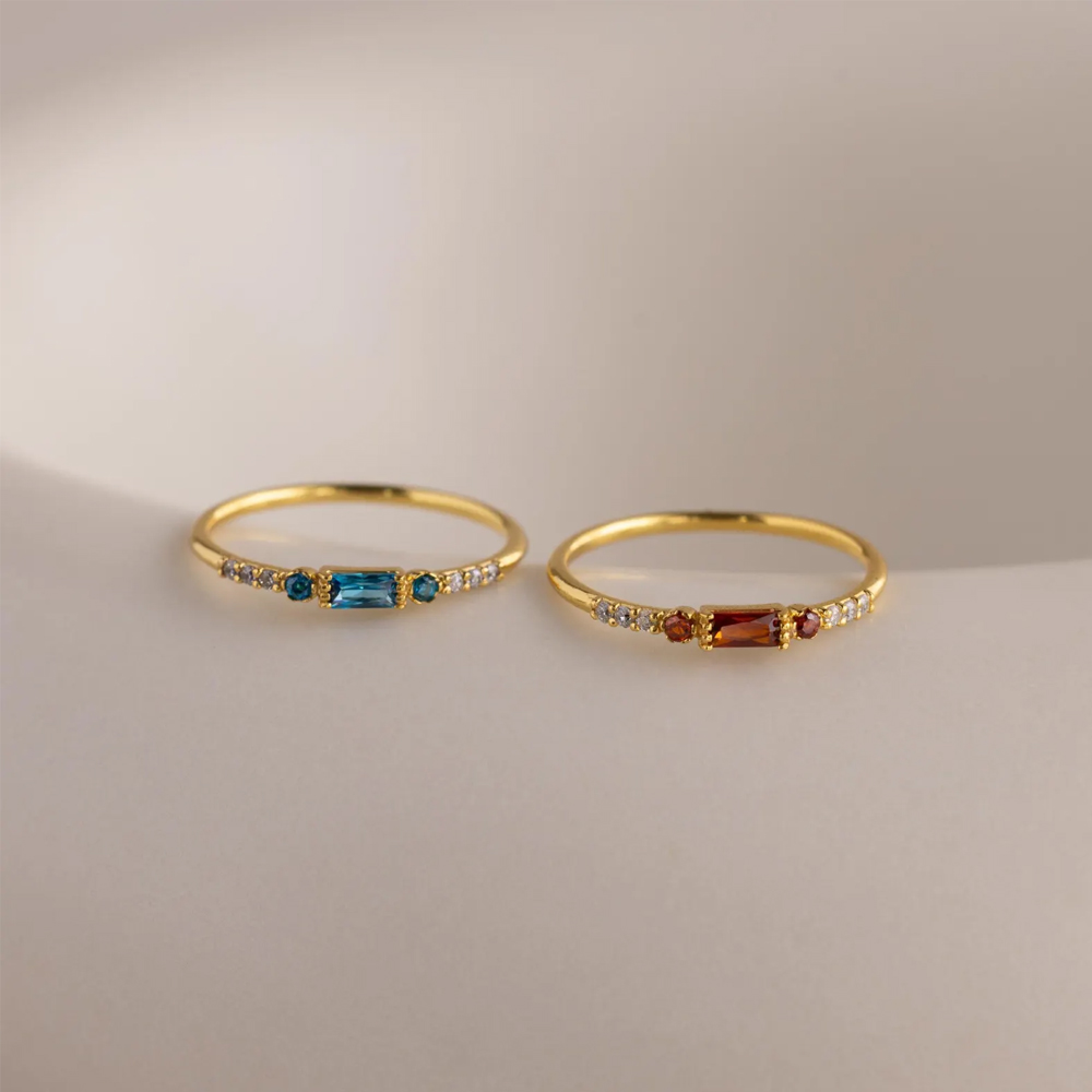 Personalized Pave Birthstone Baguette Ring, Dainty Sterling Silver 925 Promise Ring, Women's Jewelry, Valentine's Day/Anniversary Gift for Couple/Her