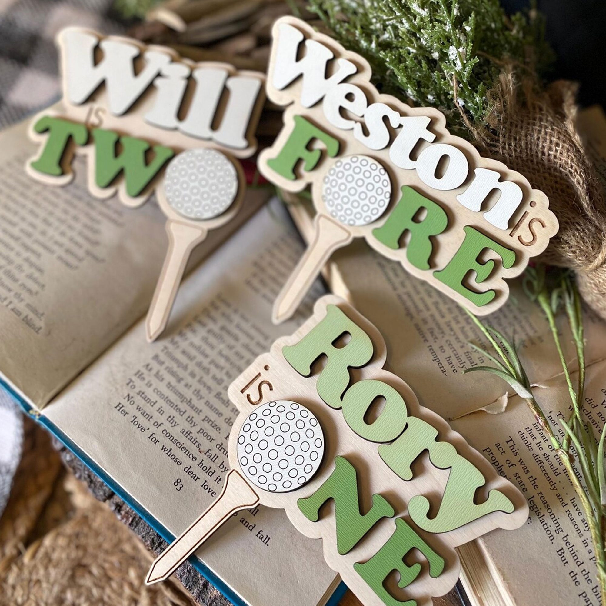 Personalized Name Golf Cake Topper, Wooden Hole in One Cake Decors, Golf Theme Birthday Party Favors, Birthday/Anniversary Gift for Golf Lovers/Kids
