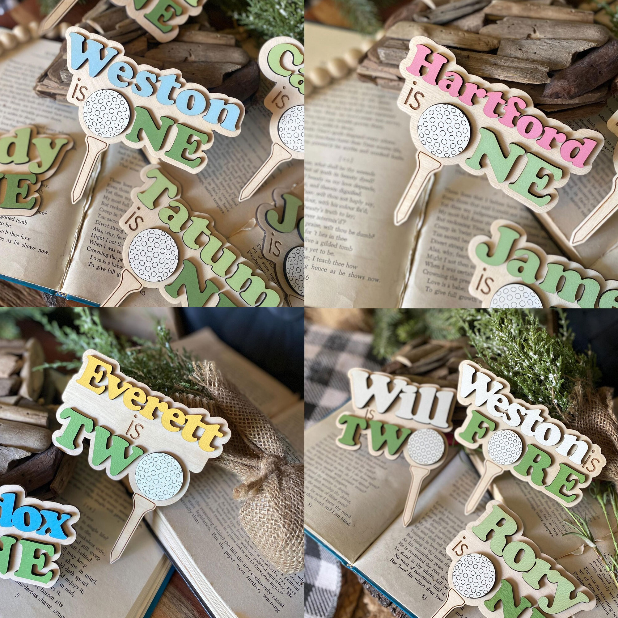Personalized Name Golf Cake Topper, Wooden Hole in One Cake Decors, Golf Theme Birthday Party Favors, Birthday/Anniversary Gift for Golf Lovers/Kids