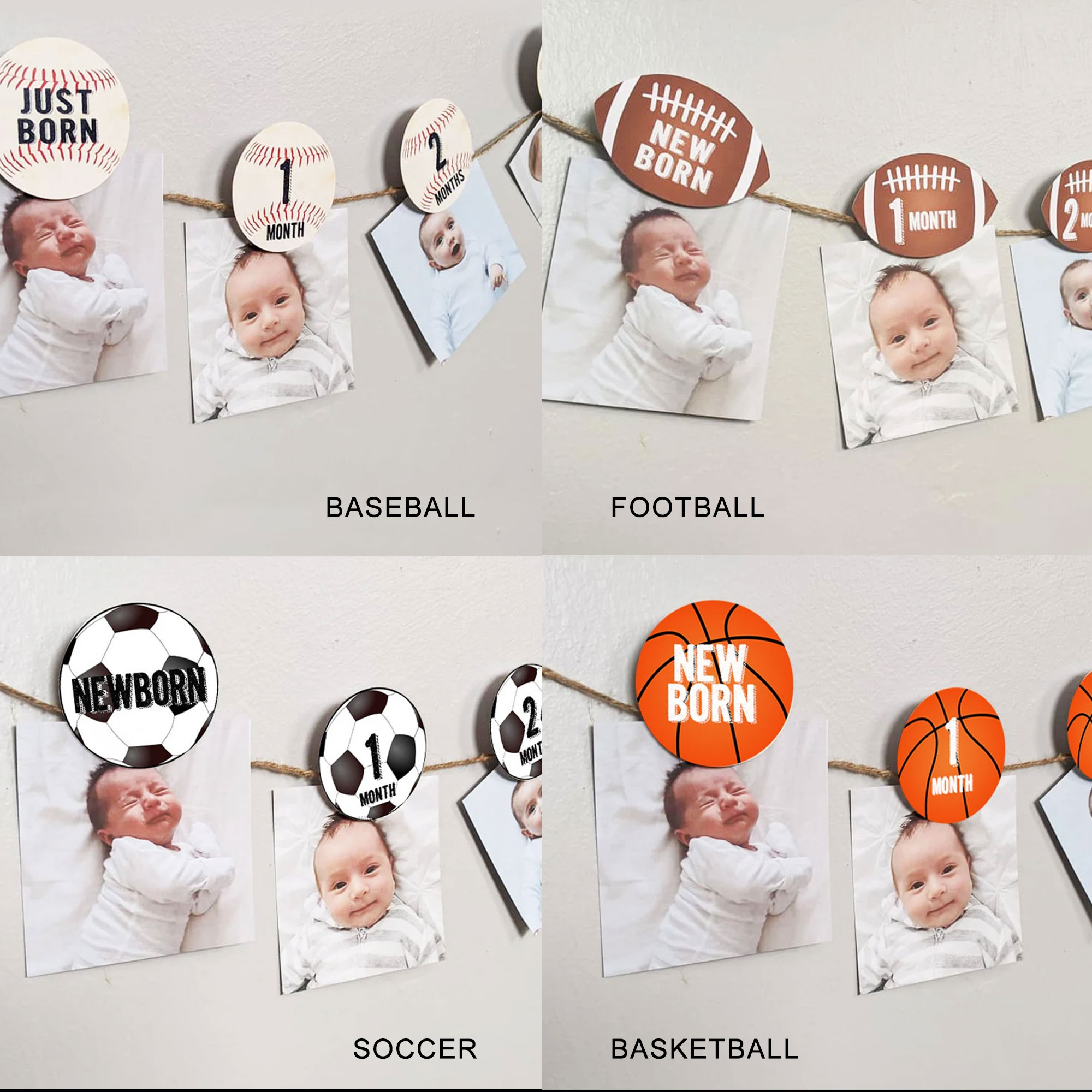 Sport Theme Birthday Party Banner, Baseball/Football/Soccer/Basketball First Year Banner, Nursery Home Decor, Baby Shower/Birthday Gift for Kids/Newborns/Infants