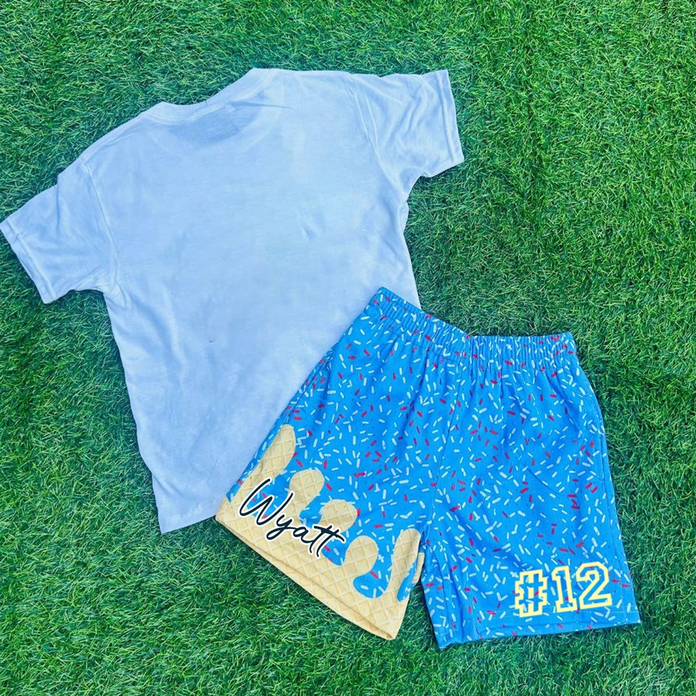 Personalized Ice Cream Dripping Boys/Men Shorts with Logo Number Name, Quick Dry Baseball & Softball Shorts, Gift for Sports Lovers/Teammates/Teens