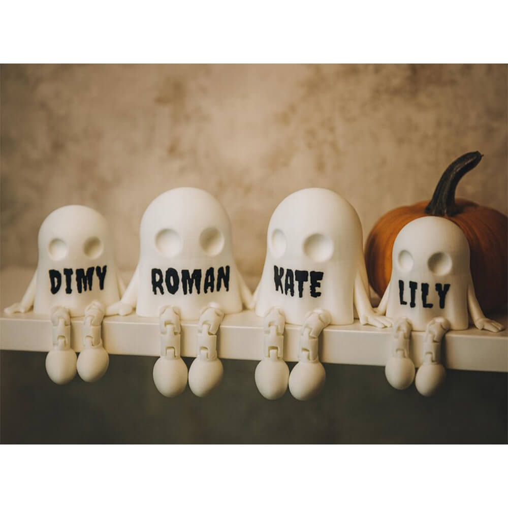 👻Free Personalization👻 Boo Crew Ghost Figurines, Personalized Halloween Family Sign Decor, Sitting Ghosts with Names, Spooky Shelf Sitter Set