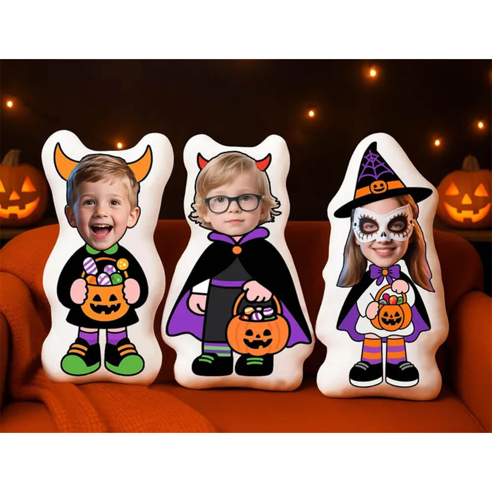 🎃Free Personalization🎃 Personalized Halloween Face Pillow, Custom Plush Doll with Your Photo, Unique Halloween Gift for Kid, Funny Halloween Party Decor