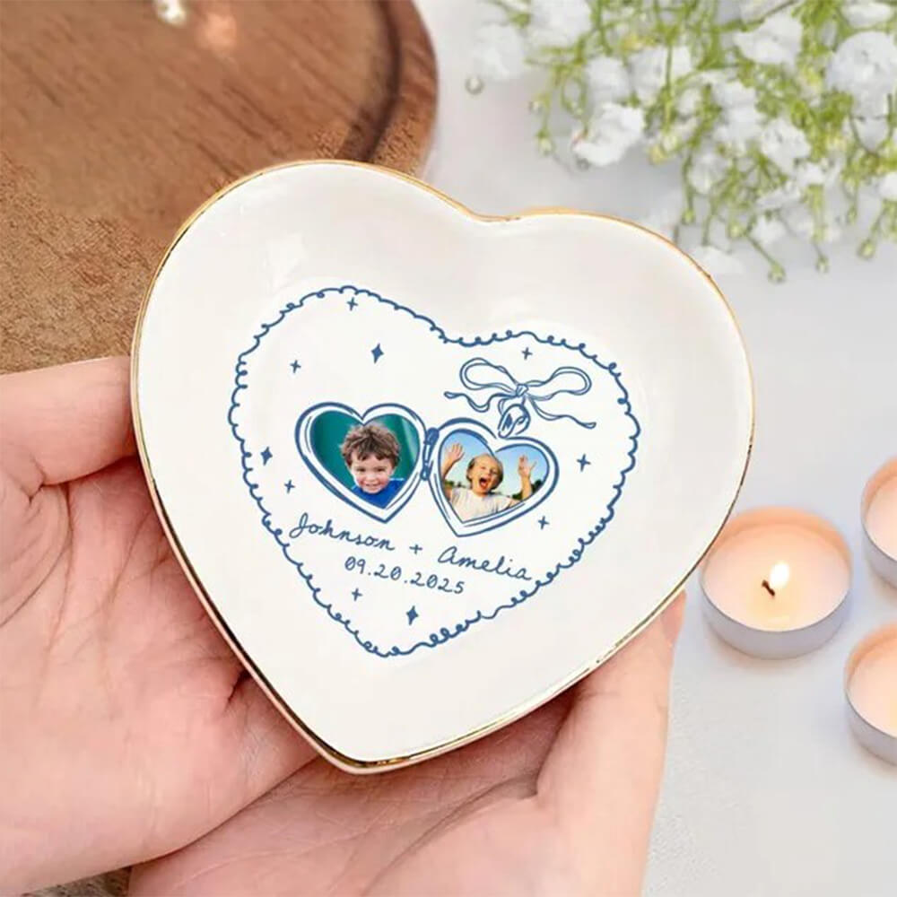 💗Free Personalization💗 Custom Locked Ring Dish, Personalized Wedding Gift for Couple, Custom Photo Gift for Bride, Blue Whimsical Wedding Keepsake, Engagement Gift