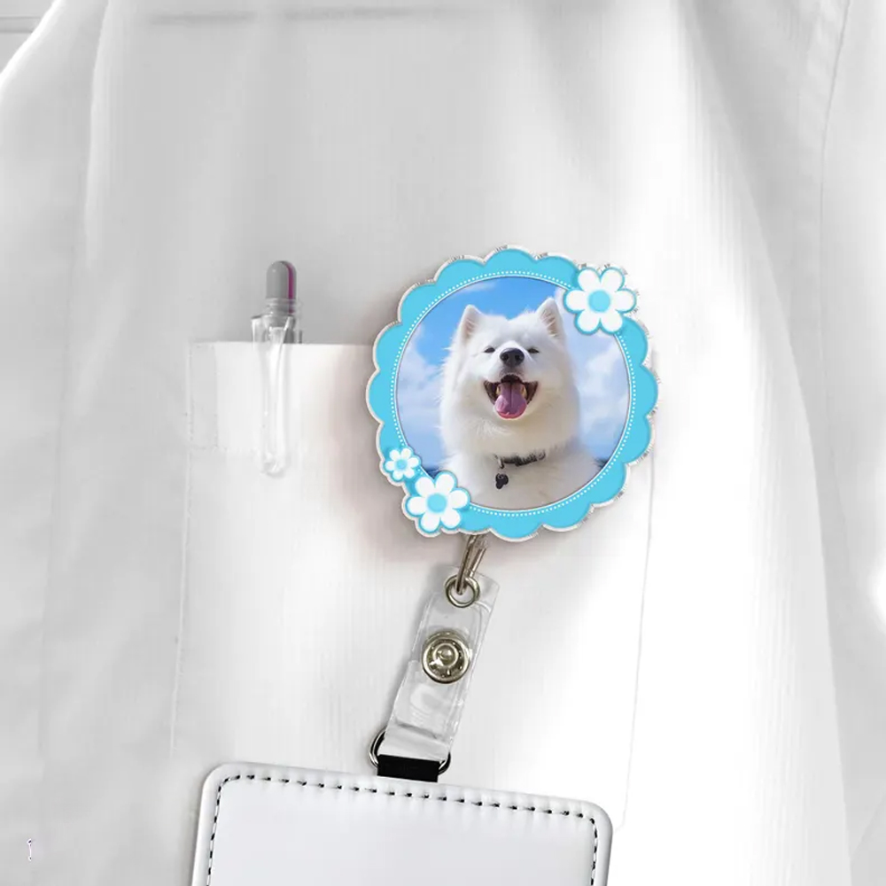 Personalized Pet Photo Charm for ID Badge Reel, Acrylic Dog/Cat Badge Accessories, Appreciation/Birthday Gift for Pet Lovers/Medical Staff/Coworkers