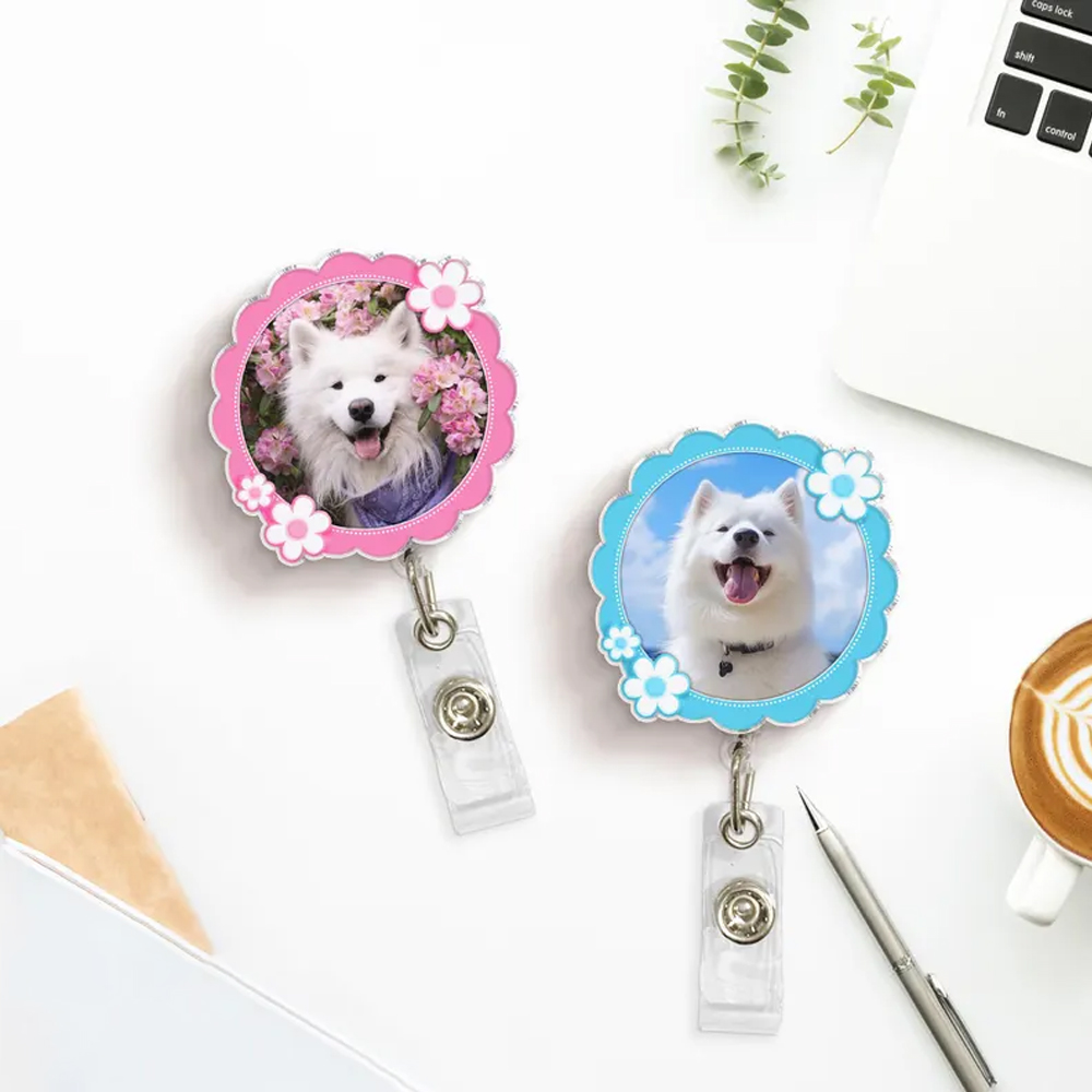Personalized Pet Photo Charm for ID Badge Reel, Acrylic Dog/Cat Badge Accessories, Appreciation/Birthday Gift for Pet Lovers/Medical Staff/Coworkers