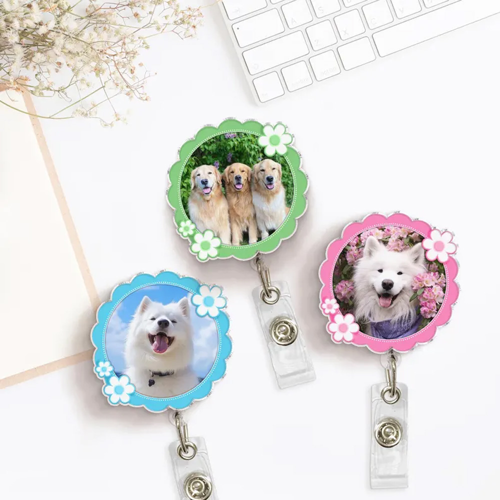 Personalized Pet Photo Charm for ID Badge Reel, Acrylic Dog/Cat Badge Accessories, Appreciation/Birthday Gift for Pet Lovers/Medical Staff/Coworkers
