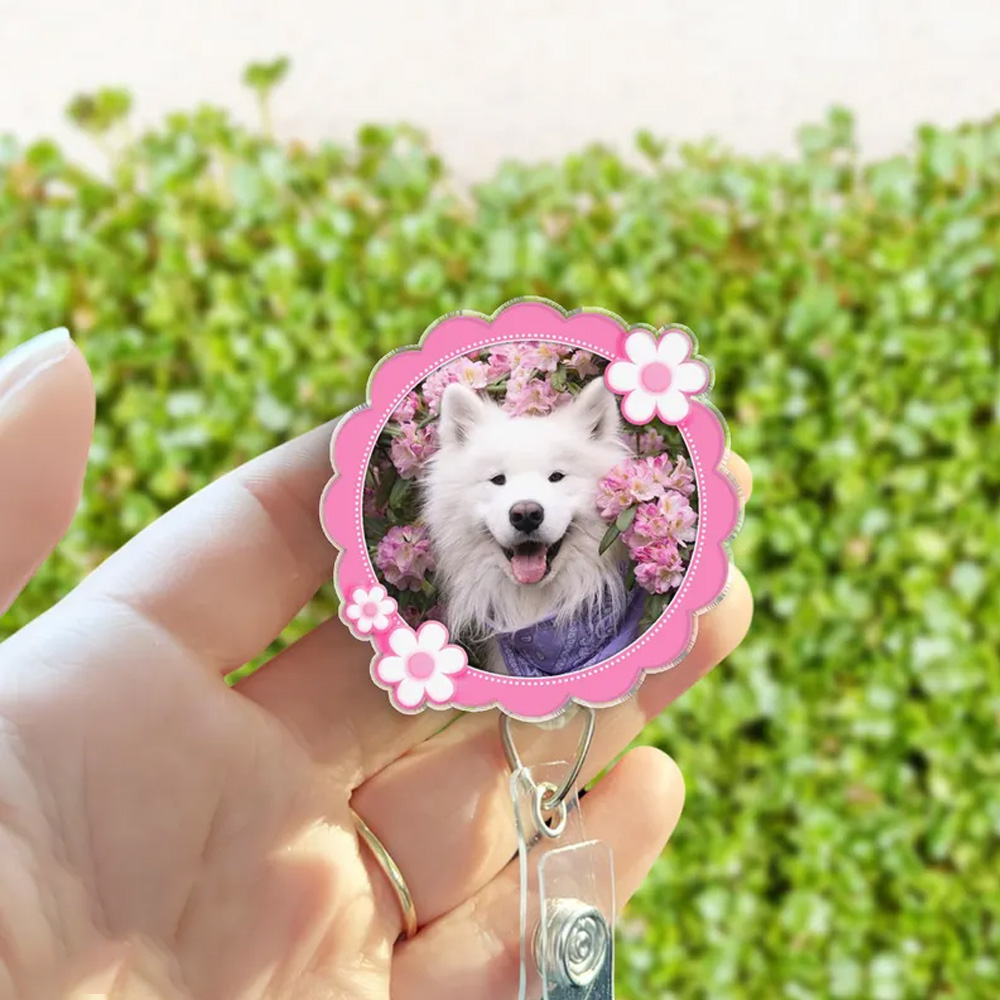 Personalized Pet Photo Charm for ID Badge Reel, Acrylic Dog/Cat Badge Accessories, Appreciation/Birthday Gift for Pet Lovers/Medical Staff/Coworkers