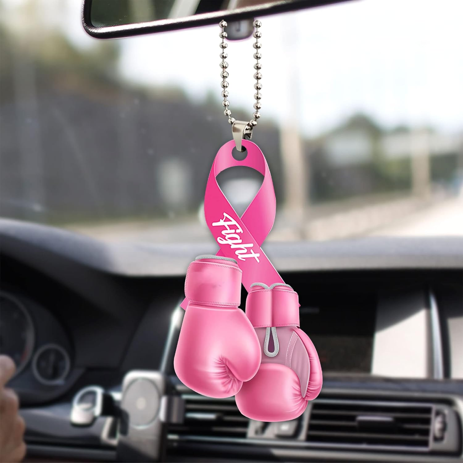 Personalized Breast Cancer Gift for Women, Pink Ribbon Car Hanging Ornament, Cancer Warrior Ornament, Encouragement Gifts for Mom Wife