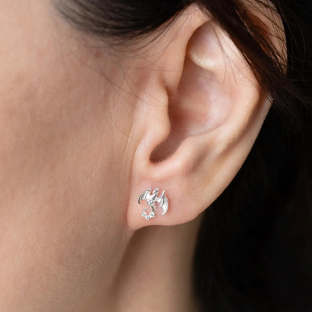 Personalized Birthstone Dragon Wings Earrings, Dainty Women's Stud Earrings, Mythical Creature Jewelry, Birthday Gift for Fantasy Lovers/Friends/Her