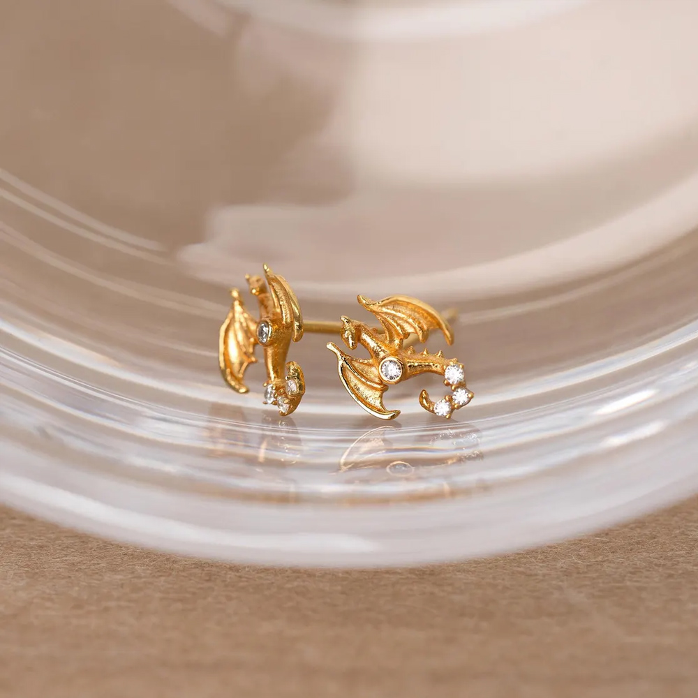 Personalized Birthstone Dragon Wings Earrings, Dainty Women's Stud Earrings, Mythical Creature Jewelry, Birthday Gift for Fantasy Lovers/Friends/Her